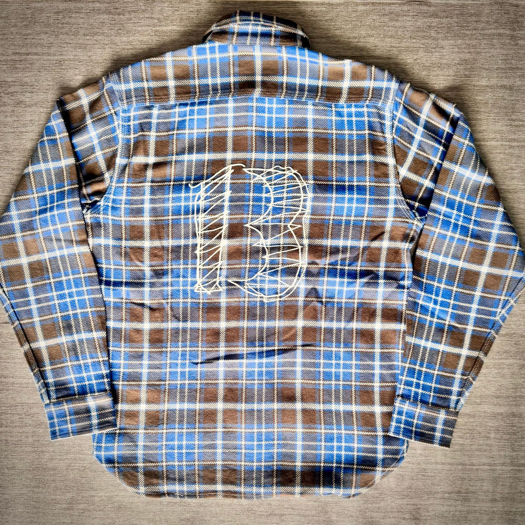 Blue & Brown Plaid Flannel Shirt with Embroidered “B”