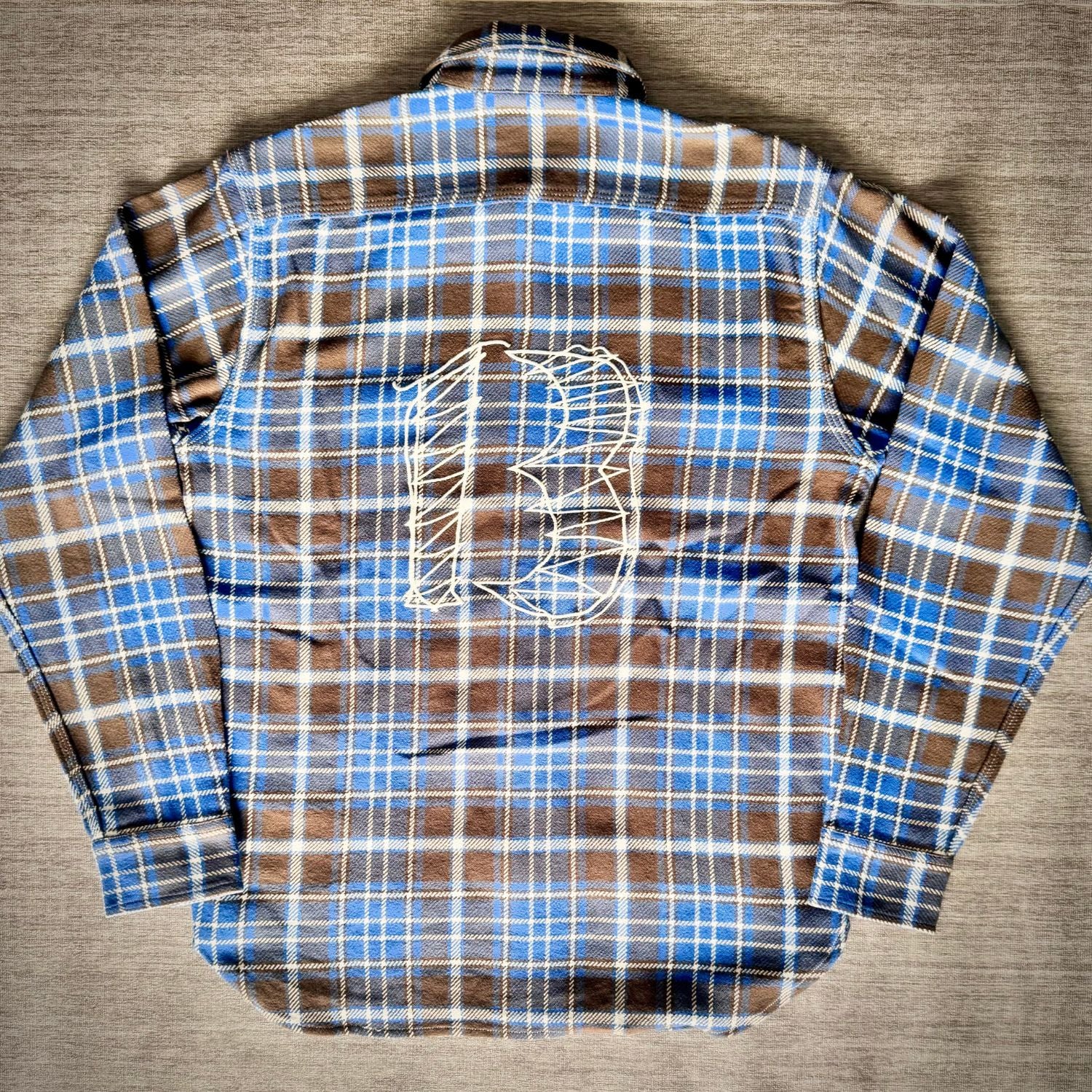 Blue & Brown Plaid Flannel Shirt with Embroidered “B”